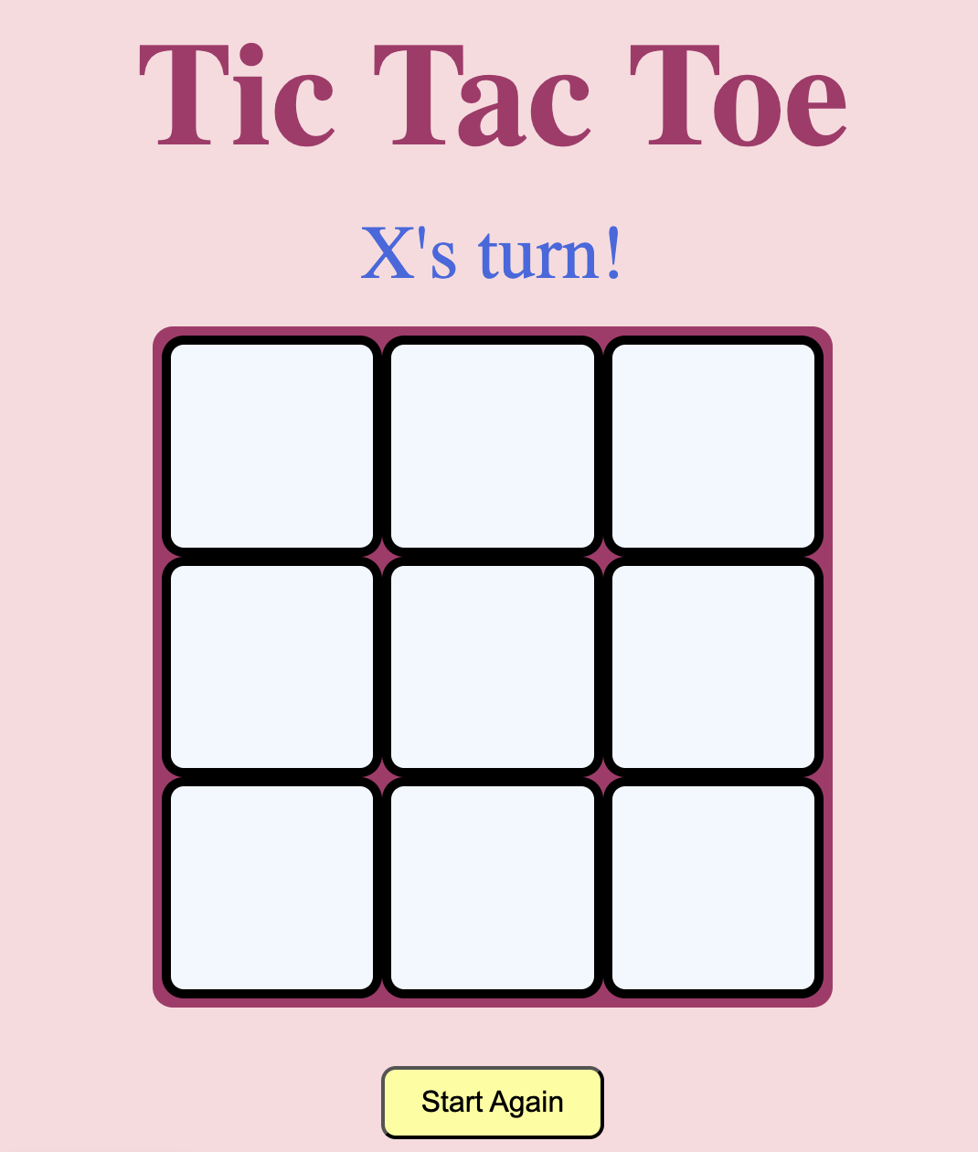 Tic Tac Toe game board showing X and O in a three by three grid